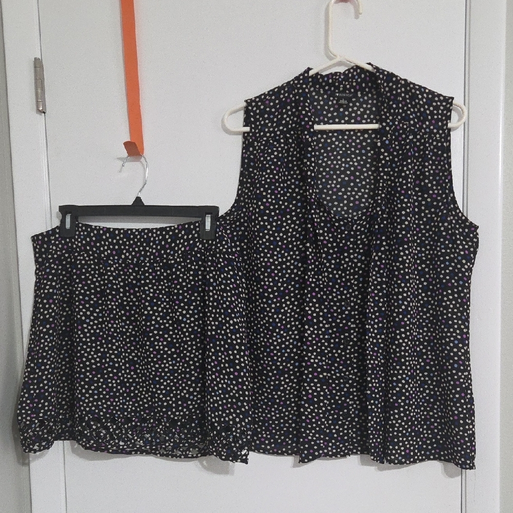 Polka Dot Sleeveless Blouse and Long Sleeve Top Set